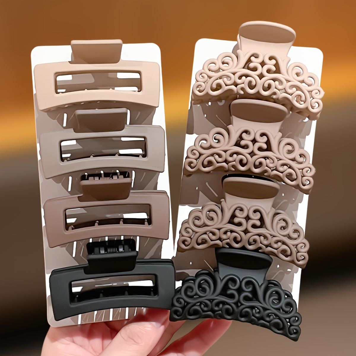 Hair Claw Clip Set - 8Pcs Women's Square Patterned Shark Clips,