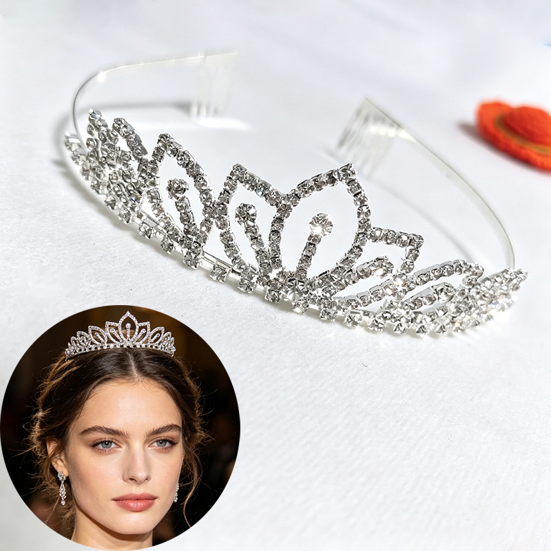 Women'S Wedding Accessories - Silver Color Sparkling Rhinestone Crown Bridal
