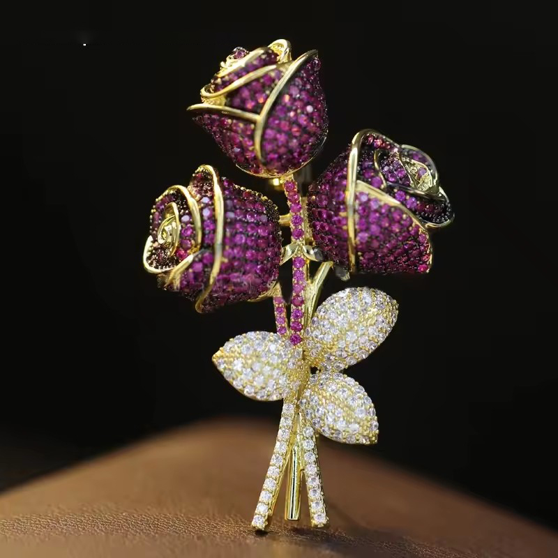 Women Accessories Bouquet - OKILY Luxury Artificial Red Corundum Rose