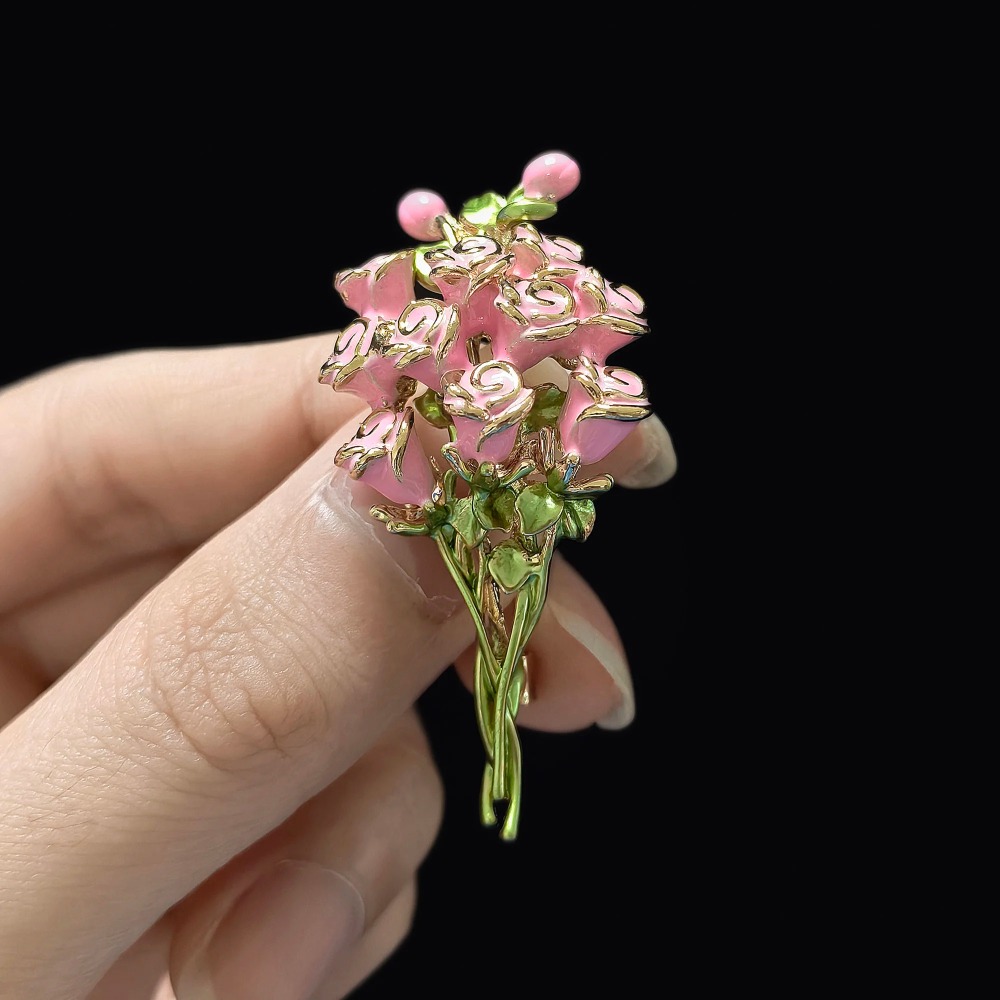 Pink Enamel Rose Bouquet Brooc - đánh giá và giá Women Accessories Bouquet